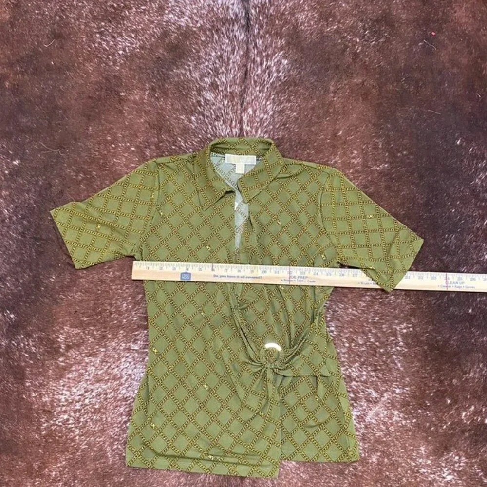 Michael Michael Kors Chain Print Wrap Top Smoky Olive Size S